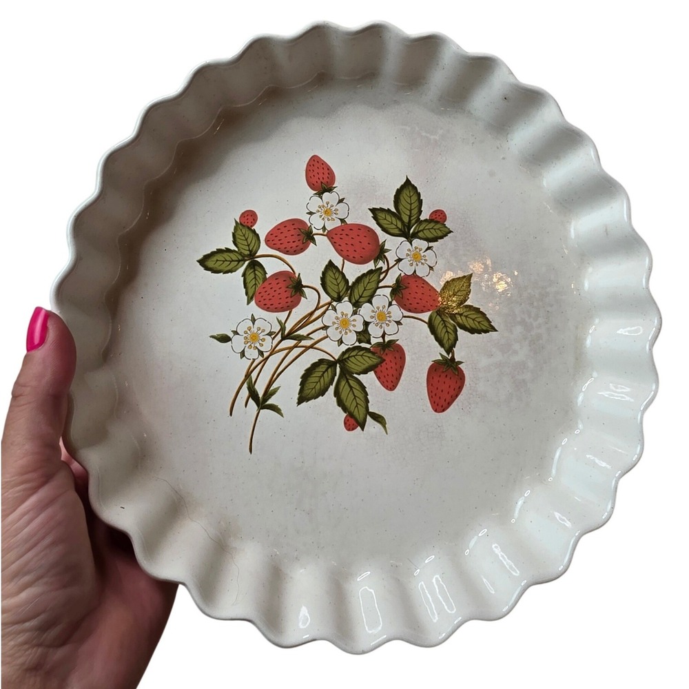 Sheffield Strawberries n Cream Stoneware Quiche Tart Pan 10 Inc Vintage Japan F1